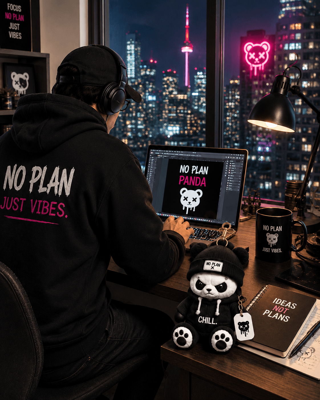 No Plan Panda on a desk
